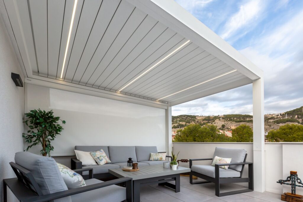 Pergola with louvered roof